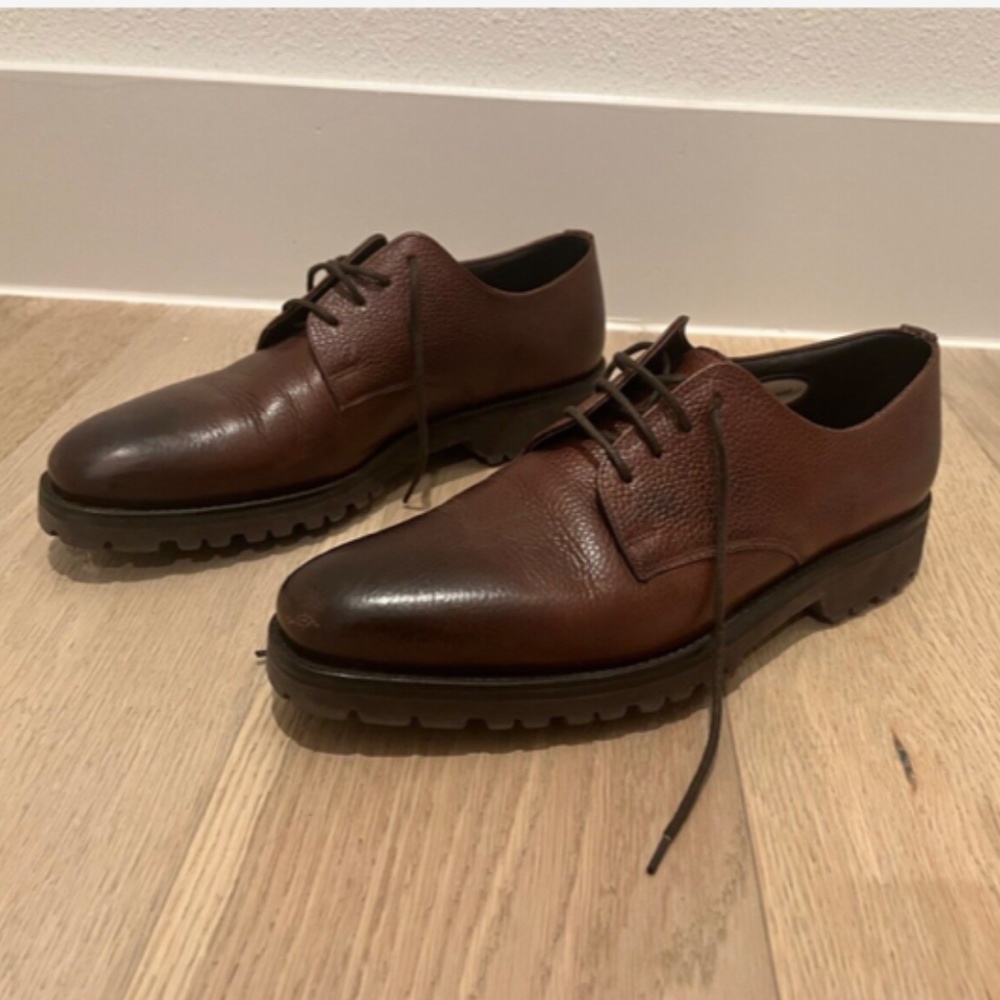 NIB Paul Stuart Stuarts Choice Pebble Leather Trinity Brown Derby Shoes 7D